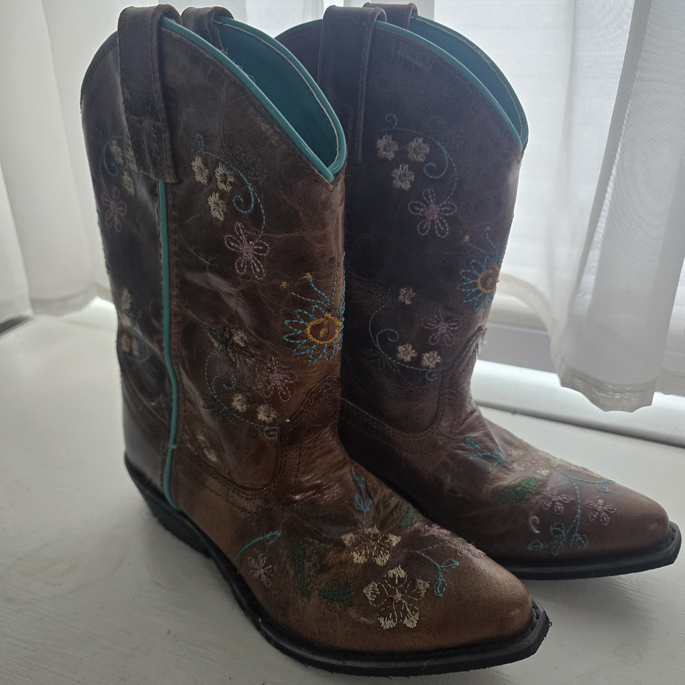 Smoky Mountain Boots Leather Kids Boots with Floral Embroidery
